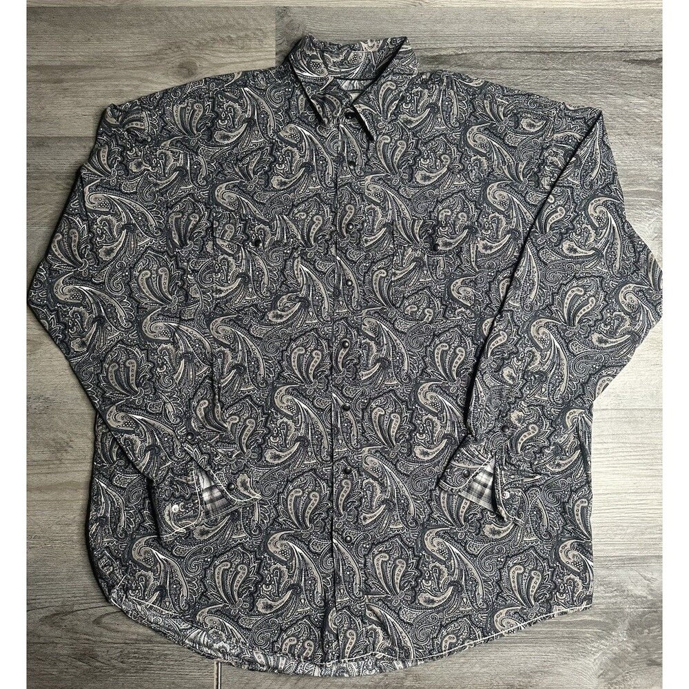 Panhandle Rough Stock Mens Large Long Sleeve Snap Paisley Western Shirt